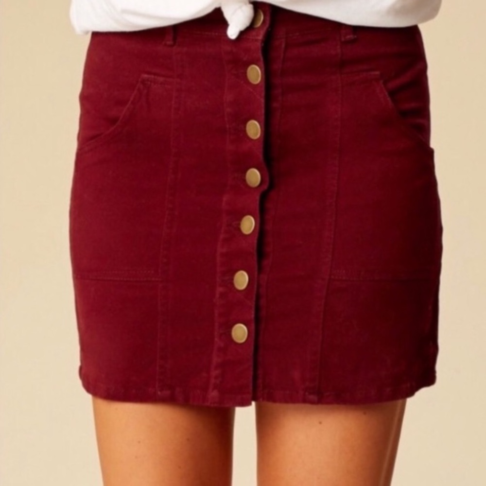 Altar’d State Maroon Button-down Pencil Mini Skirt